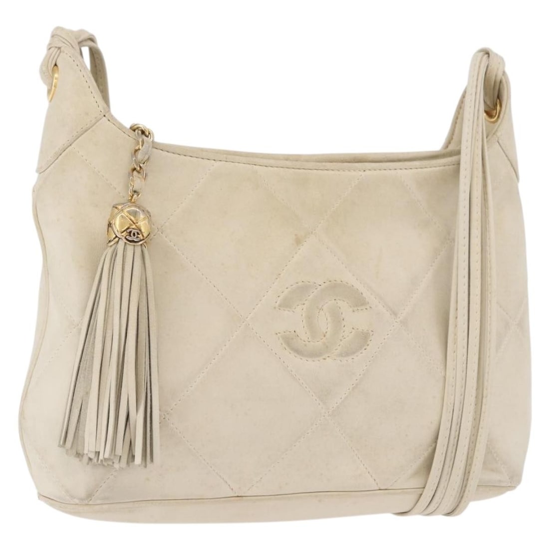 CHANEL CC Lamb Skin Shoulder Bag White Gold with Guarantee Card: CHANEL CC Lamb Skin Shoulder Bag White Gold with Guarantee Card CHANEL Matelasse shoulder bag in lamb skin with a white and gold color combination. Made in Italy, it comes with a guarantee card and fe
