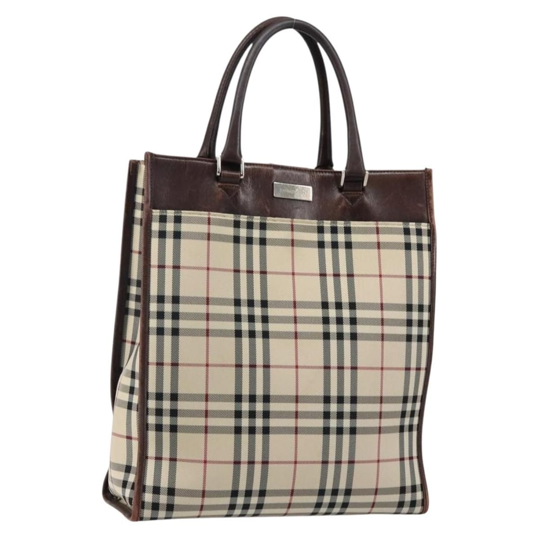Burberry beige silver canvas handbag Nova Check: Burberry beige silver canvas handbag Nova Check This Burberry Nova Check hand bag features a classic beige and silver canvas exterior with the iconic check pattern. Designed for women, it offers a spa