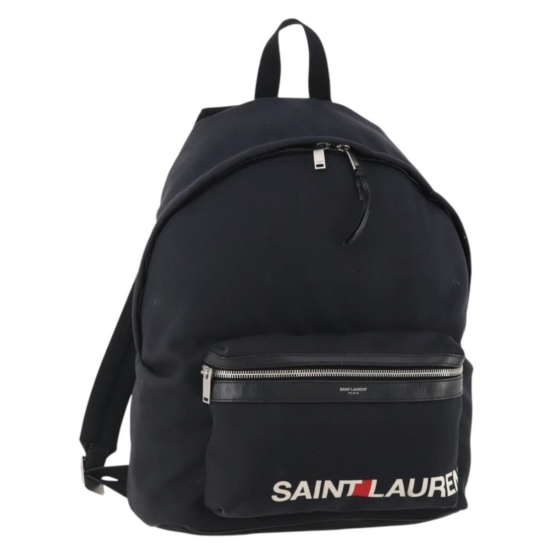 Saint Laurent Black Silver Canvas Backpack Italy 40cm x 30cm x 15cm: Saint Laurent Black Silver Canvas Backpack Italy 40cm x 30cm x 15cm This SAINT LAURENT backpack features a black and silver canvas exterior with leather accents. Designed for women, it is made in Ital