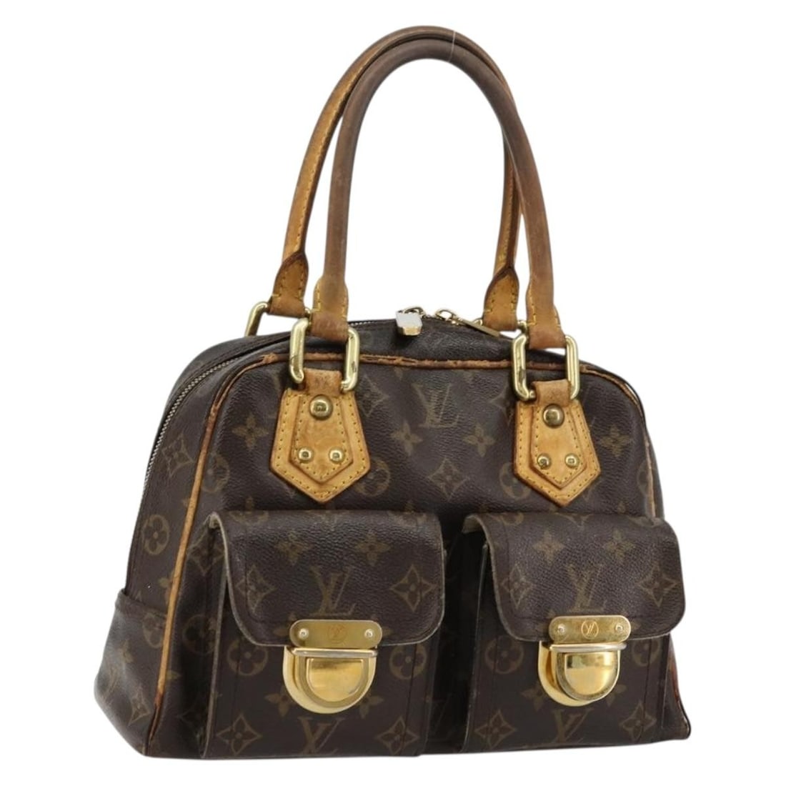 Louis Vuitton M40026 Manhattan PM Monogram Canvas Handbag: Louis Vuitton M40026 Manhattan PM Monogram Canvas Handbag Louis Vuitton Monogram Manhattan PM handbag in Monogram Canvas, made in France. The bag is presented in heavily used condition with noted wear