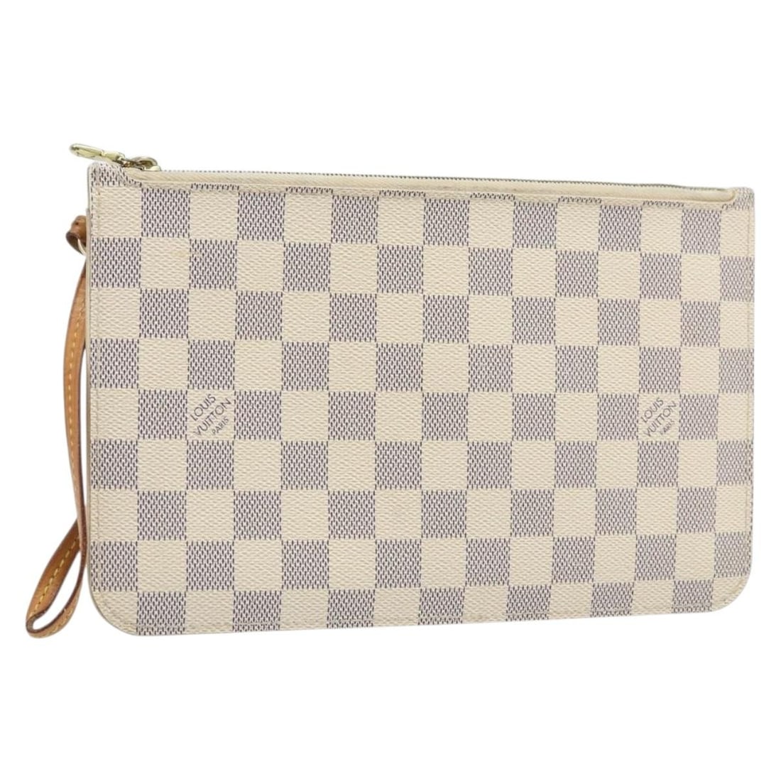 Louis Vuitton Neverfull MM Damier Azur Canvas Zippered Pouch Spain: Louis Vuitton Neverfull MM Damier Azur Canvas Zippered Pouch Spain This is a Louis Vuitton Damier Azur Neverfull MM pouch for women, crafted from Damier Azur canvas. The pouch was made in Spain and fe