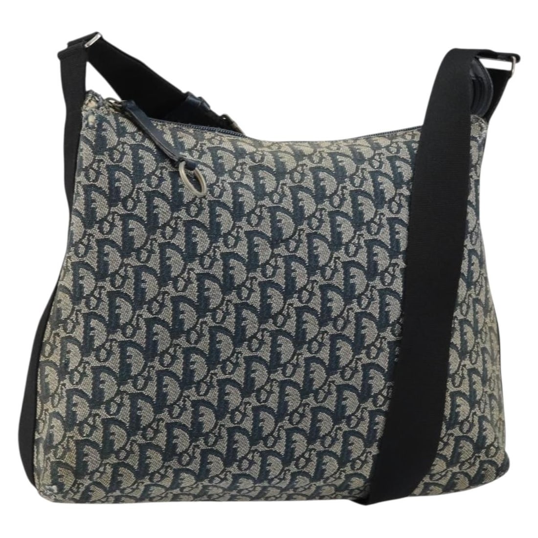 Christian Dior Navy Silver Trotter Canvas Shoulder Bag: Christian Dior Navy Silver Trotter Canvas Shoulder Bag Christian Dior shoulder bag in Trotter Canvas with a navy and silver exterior. Designed for women, it was made in Italy and measures approximatel