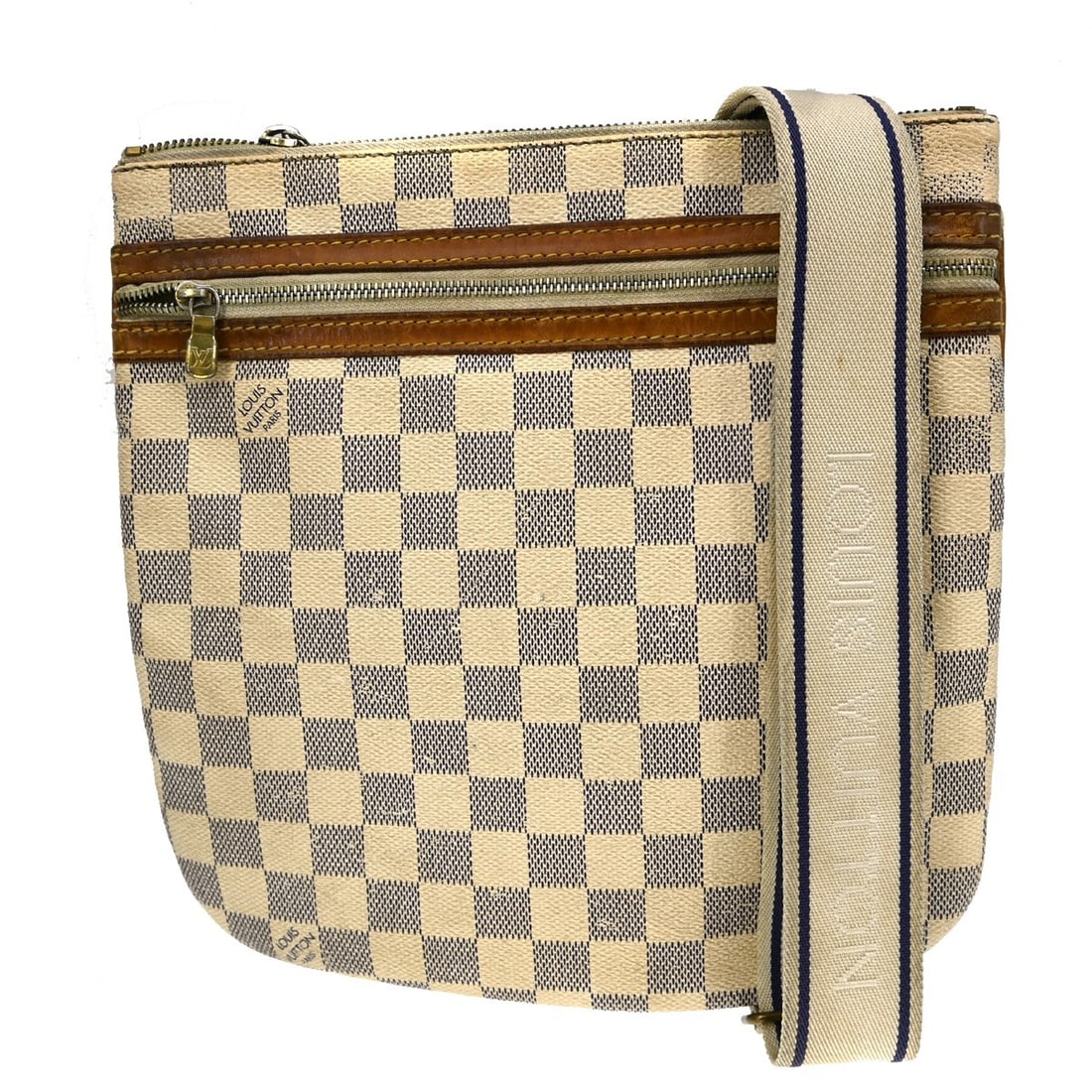 Louis Vuitton Pochette Bosphore Damier Azur Crossbody Bag N51112: Louis Vuitton Pochette Bosphore Damier Azur Crossbody Bag N51112 Louis Vuitton Damier Azur Pochette Bosphore crossbody bag in white Damier Azur canvas and leather. The bag features one exterior zipper