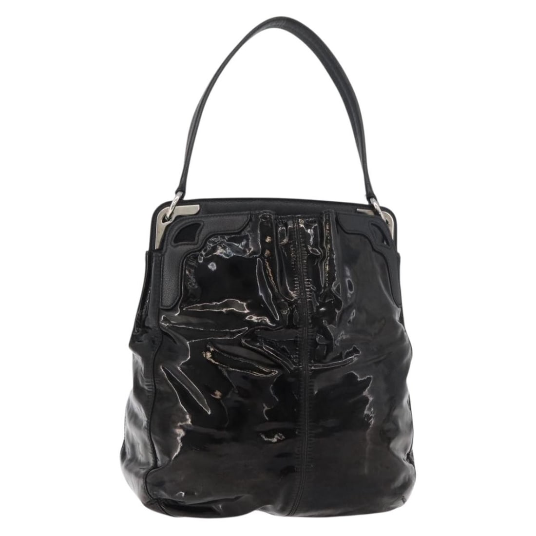 Cartier Brown Patent Leather Shoulder Bag Silver Tone: Cartier Brown Patent Leather Shoulder Bag Silver Tone A Cartier shoulder bag in brown patent leather with silver-tone metal fittings. It is a shoulder bag style made in Italy and measures approximatel