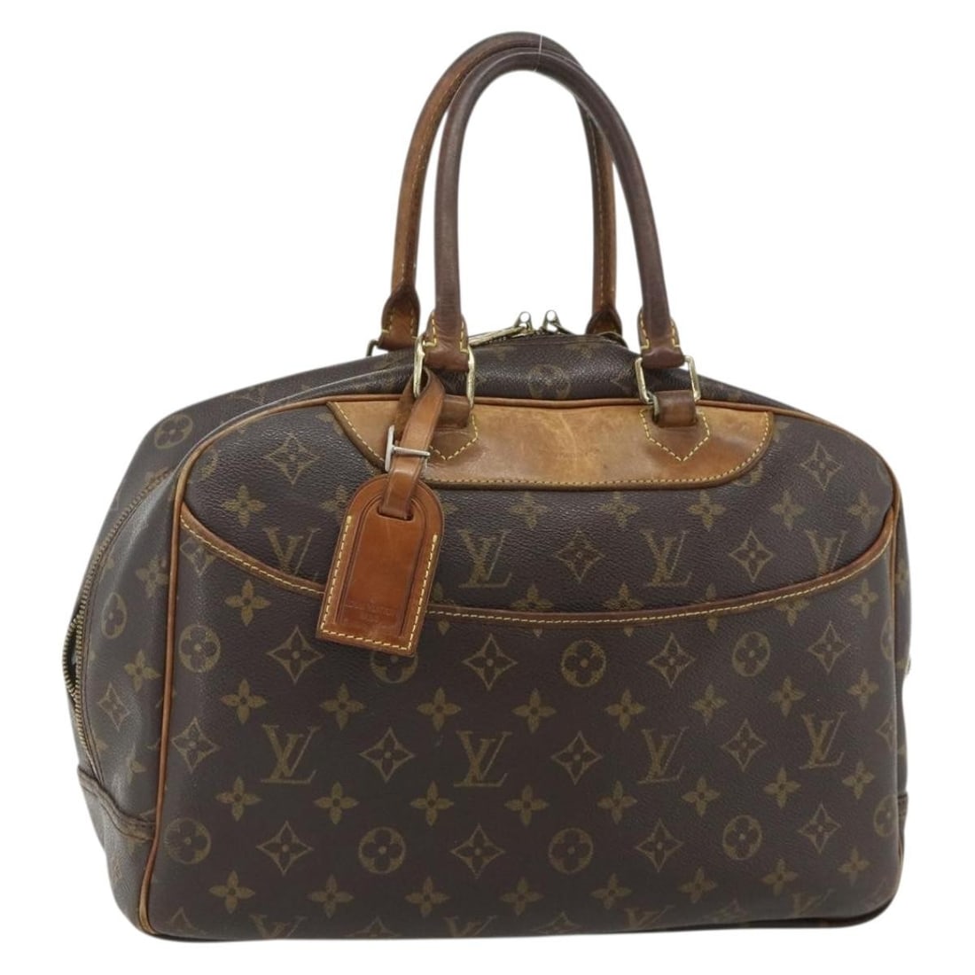 Louis Vuitton Deauville Monogram Canvas Handbag M47270 with Name Tag: Louis Vuitton Deauville Monogram Canvas Handbag M47270 with Name Tag This Louis Vuitton Monogram Deauville Hand Bag is crafted from signature Monogram Canvas and designed for women. The bag features a