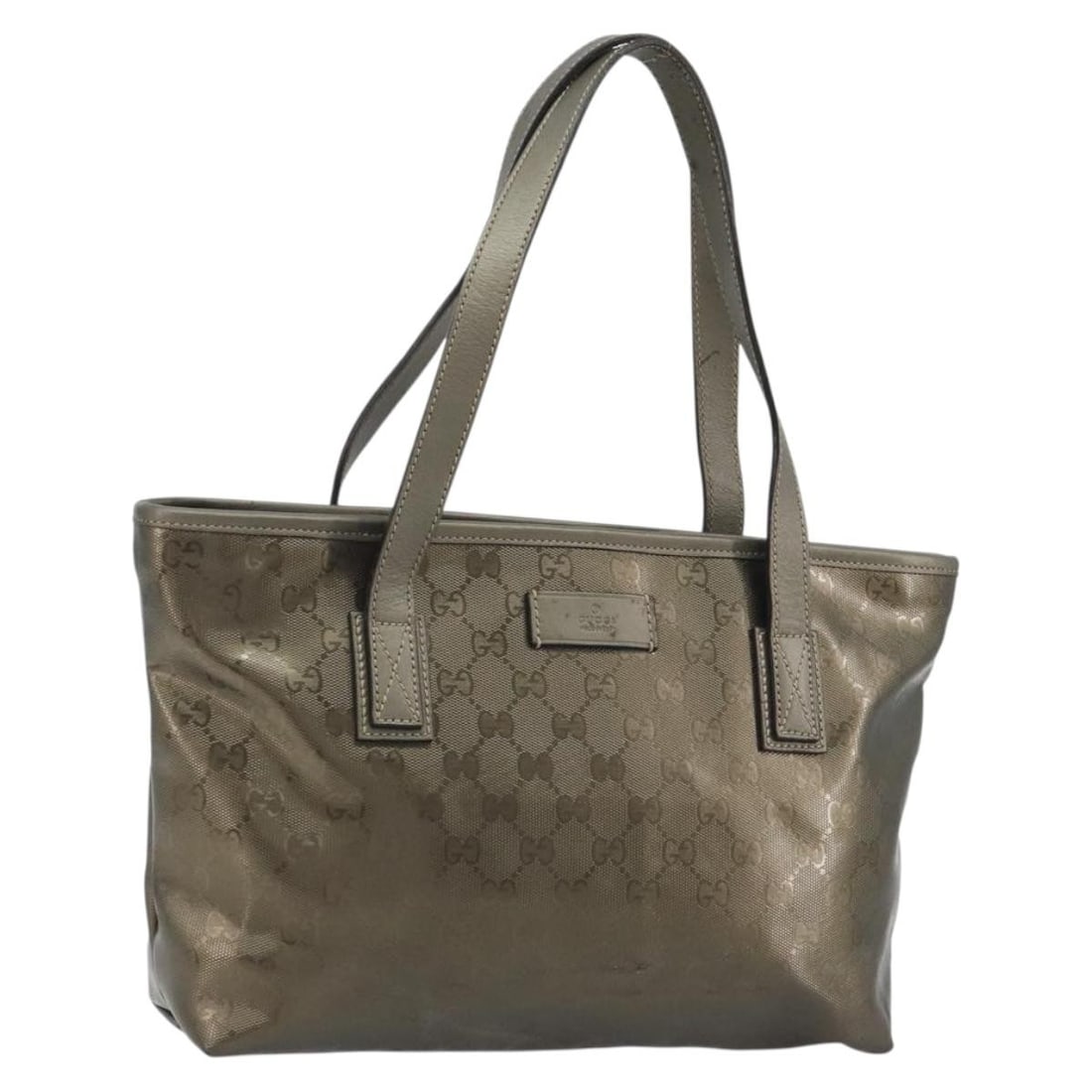 Gucci 211133 GG Canvas PVC Tote Bag Bronze Silver: Gucci 211133 GG Canvas PVC Tote Bag Bronze Silver Gucci tote bag in bronze and silver, made from PVC leather and GG canvas. It features a handle drop of approximately 20 cm and comes with a dust bag. 
