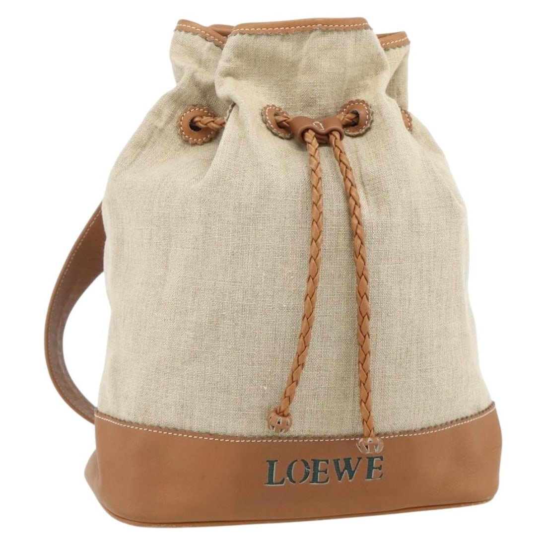 LOEWE Beige Gold Canvas Shoulder Purse Made in Spain: LOEWE Beige Gold Canvas Shoulder Purse Made in Spain LOEWE shoulder bag in beige and gold canvas, made in Spain. This women's bag is offered without the original box or dust bag; only the item shown i
