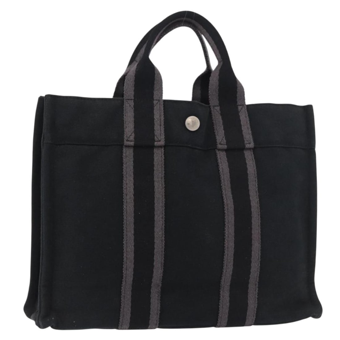 Hermes Fourre Tout PM Cotton Hand Bag Black Silver Tone: Hermes Fourre Tout PM Cotton Hand Bag Black Silver Tone Hermes Fourre Tout PM hand bag in black and silver, made of cotton and made in France. The bag measures approximately W30 x H22 x D9 cm, with a 