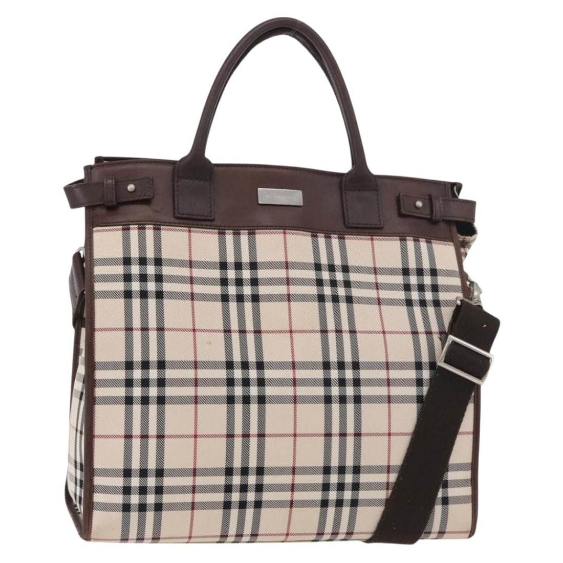 BURBERRY Nova Check Canvas 2way Tote Shoulder Bag Beige Silver: BURBERRY Nova Check Canvas 2way Tote Shoulder Bag Beige Silver Burberry Nova Check tote bag in beige and silver canvas with leather details. This 2-way tote includes a shoulder strap and is made in It
