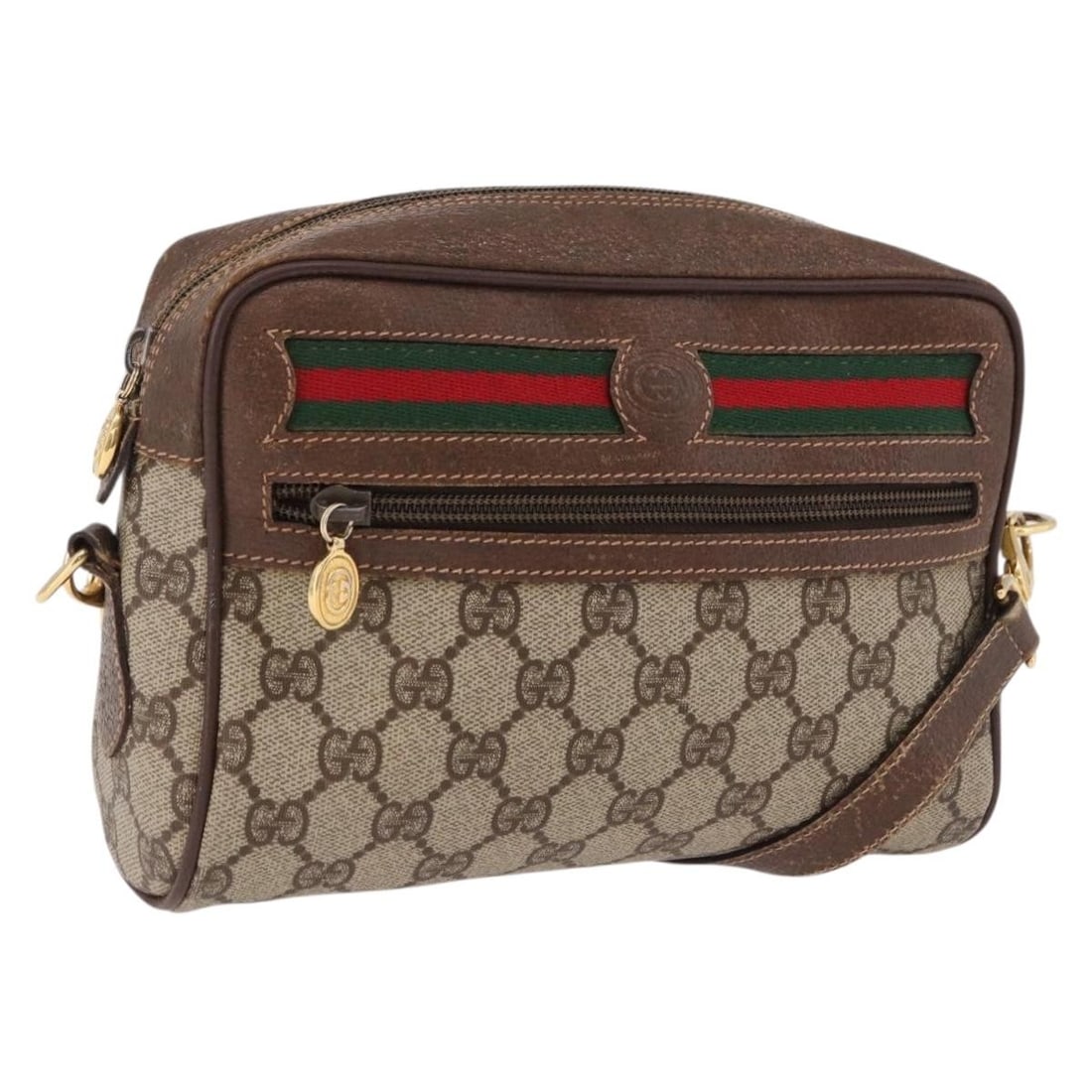 Gucci Sherry Line GG Supreme PVC Leather Shoulder Bag Beige Gold: Gucci Sherry Line GG Supreme PVC Leather Shoulder Bag Beige Gold A Gucci GG Supreme Web Sherry Line shoulder bag in beige and gold, made in Italy. The bag is crafted from PVC leather and GG canvas, wi