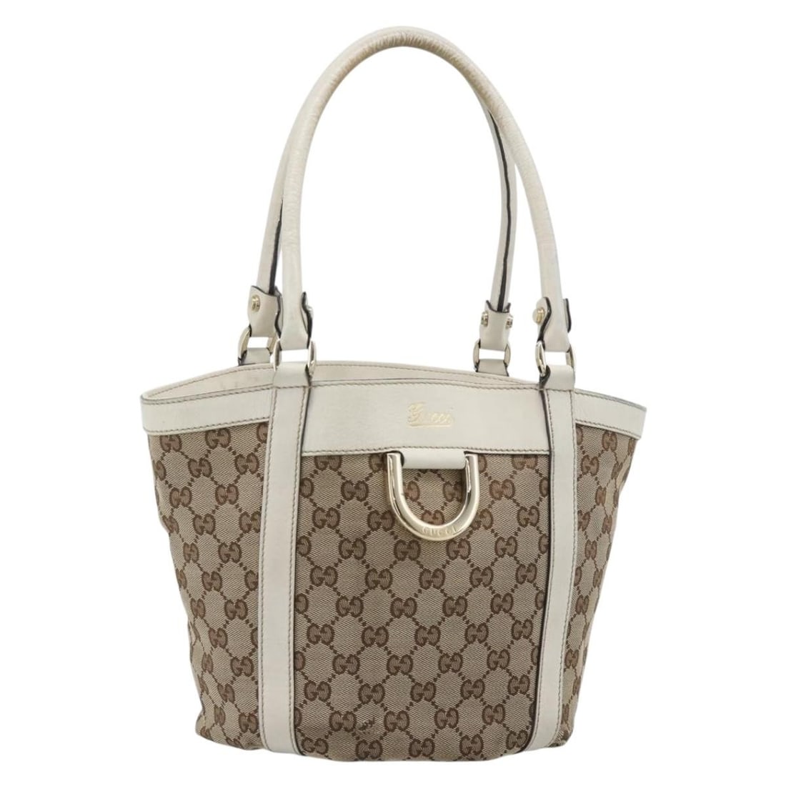 Gucci 211983 GG Canvas Handbag Beige Gold Tone Italy: Gucci 211983 GG Canvas Handbag Beige Gold Tone Italy Gucci GG Canvas hand bag in beige with gold tone accents, made in Italy. The bag is made from GG canvas and measures approximately W19 cm x H23 cm 