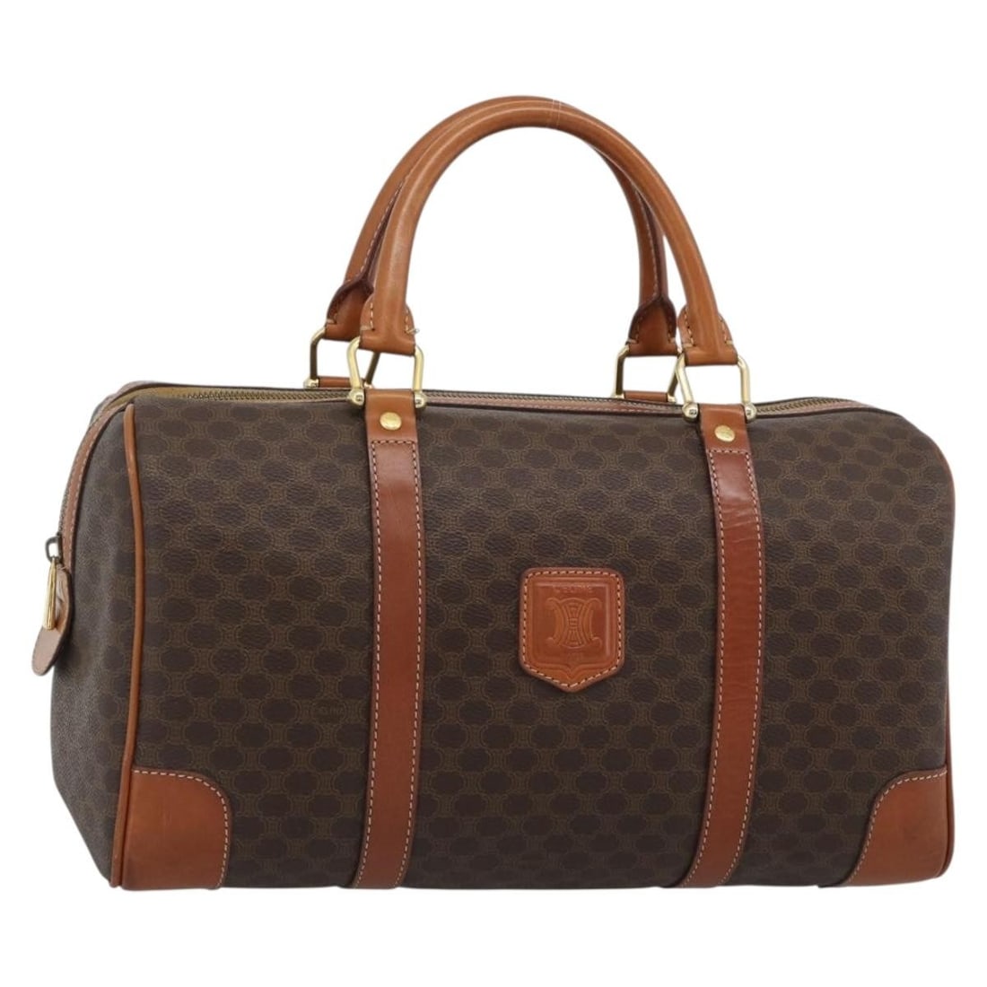 CELINE Macadam Boston Bag Brown PVC Leather Italy: CELINE Macadam Boston Bag Brown PVC Leather Italy Celine Macadam canvas Boston bag in brown with PVC leather trim and gold-tone accents. This women's handbag is made in Italy and includes only the ite