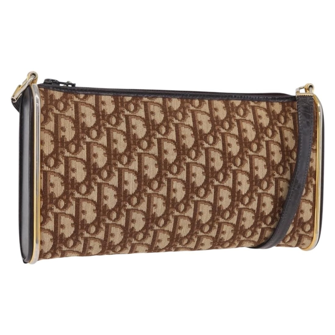 Christian Dior Beige Gold Trotter Canvas Shoulder Bag France: Christian Dior Beige Gold Trotter Canvas Shoulder Bag France A Christian Dior Trotter Canvas shoulder bag in beige and gold, made in France. The bag features Trotter Canvas construction and measures a