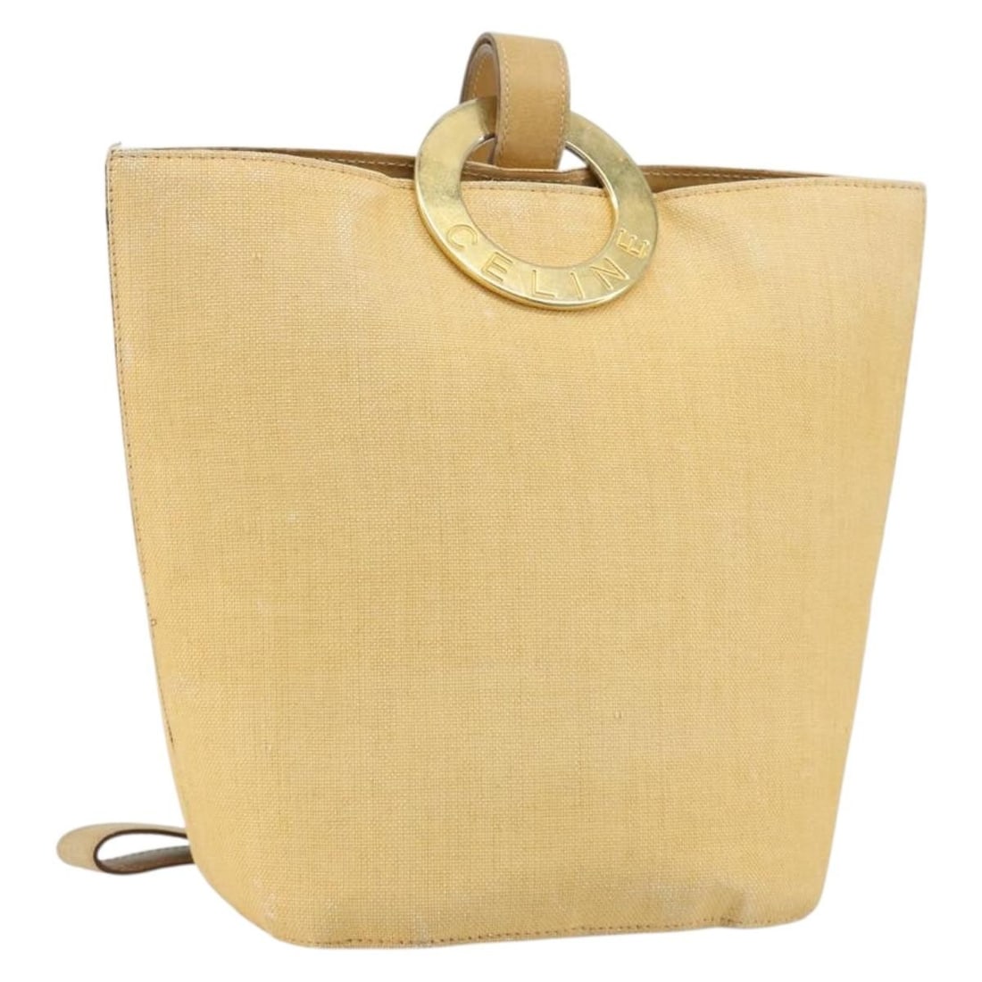 CELINE Circle Canvas Shoulder Bag Yellow Gold Italy: CELINE Circle Canvas Shoulder Bag Yellow Gold Italy Authentic CELINE circle shoulder bag in yellow and gold canvas. This women's shoulder bag is made in Italy and shows heavy use, including loss of sh