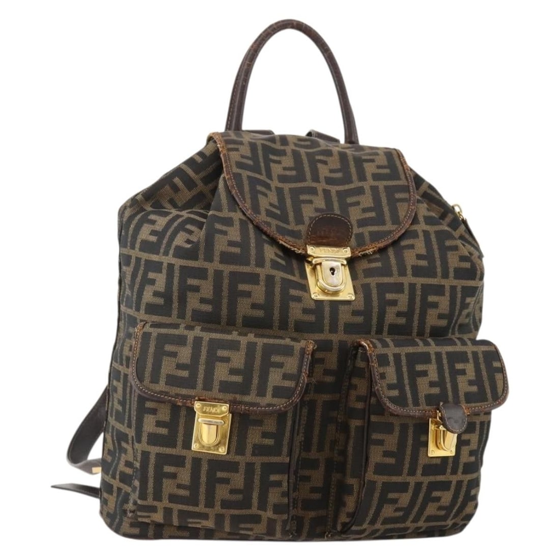 FENDI Zucca Canvas Backpack in Brown and Black Made in Italy: FENDI Zucca Canvas Backpack in Brown and Black Made in Italy Authentic FENDI Zucca canvas backpack in brown and black. This women's backpack is made in Italy and shows heavy use, with visible wear thr