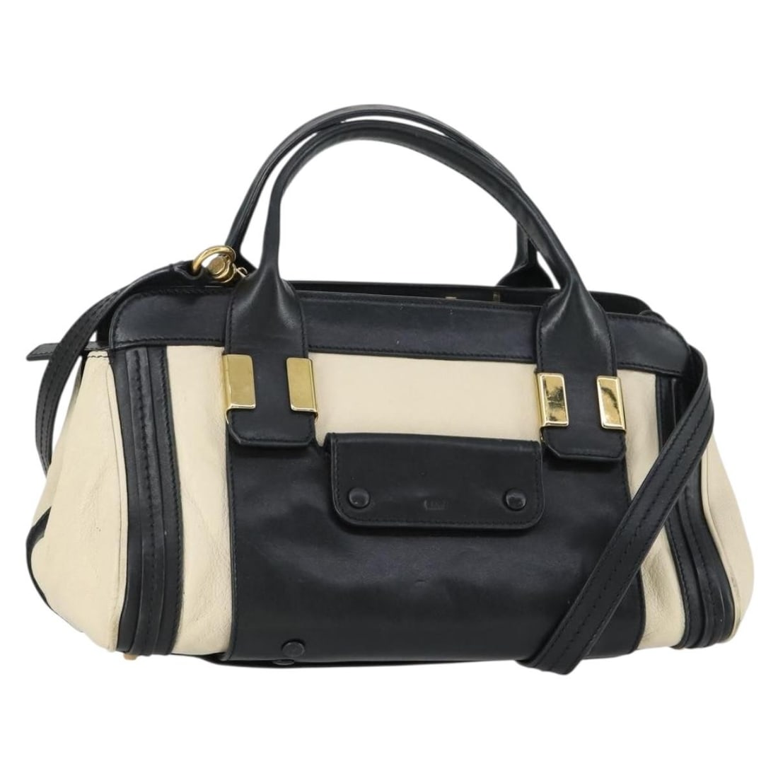 Chloe Alice Leather White Gold 2way Handbag with Shoulder Strap: Chloe Alice Leather White Gold 2way Handbag with Shoulder Strap This Chloe Alice handbag is crafted from leather in a white and gold color scheme. Designed for versatile use, it features both top hand