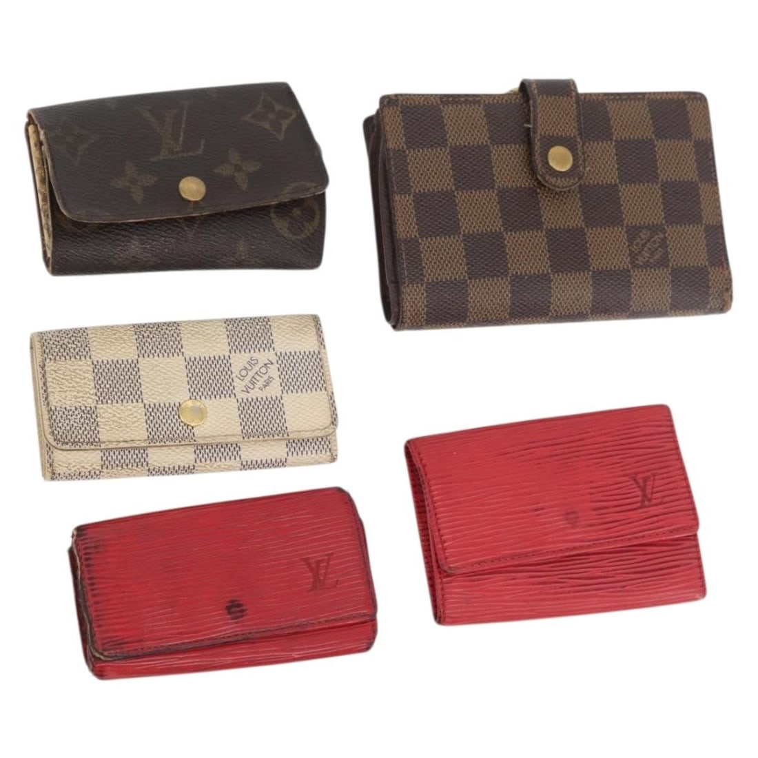 Louis Vuitton Monogram Canvas Red Damier Azur Wallet Bundle: Louis Vuitton Monogram Canvas Red Damier Azur Wallet Bundle This is a set of five Louis Vuitton wallets featuring Monogram Canvas in Monogram, Red, and Damier Azur colors. Designed for women, these wa