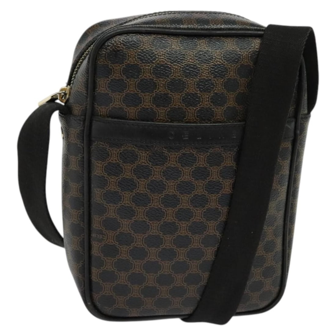 CELINE Macadam Shoulder Bag Black PVC Leather Gold Tone: CELINE Macadam Shoulder Bag Black PVC Leather Gold Tone CELINE Macadam Canvas shoulder bag in black and gold, made in Italy from PVC leather and Macadam canvas. This women's shoulder bag measures appr