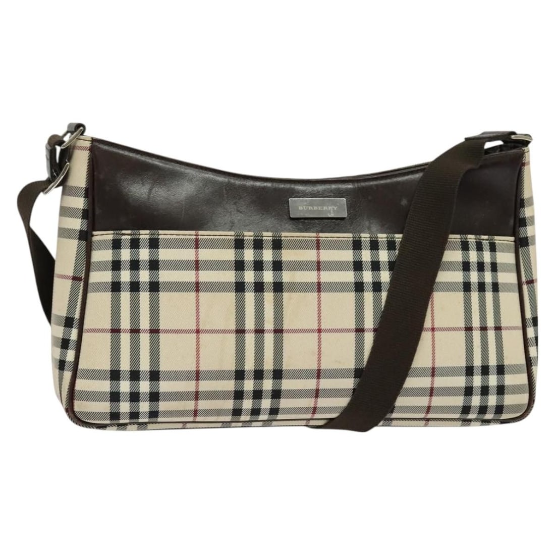 Burberry Nova Check Canvas Shoulder Bag Beige Silver Auth: Burberry Nova Check Canvas Shoulder Bag Beige Silver Auth This Burberry Nova Check shoulder bag features a classic beige and silver canvas exterior. Designed for women, it offers a practical shoulder 