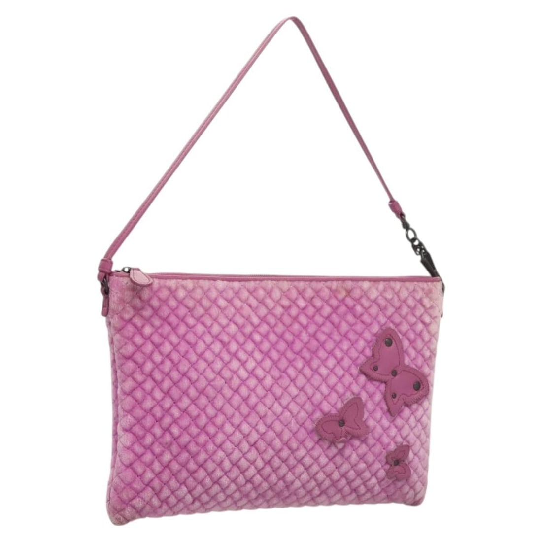 Bottega Veneta Purple Velor Womens Shoulder Bag 120966: Bottega Veneta Purple Velor Womens Shoulder Bag 120966 Authentic Bottega Veneta shoulder bag in purple velor. This women's bag is made in Italy and features a slim profile with a shoulder strap. Inclu