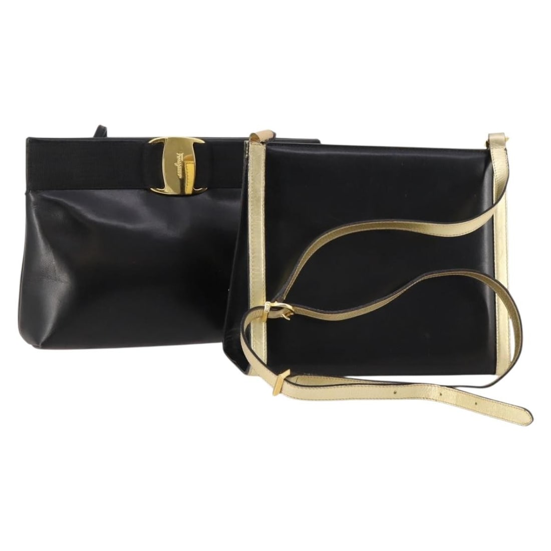 Set of 2 Black Leather Salvatore Ferragamo Shoulder Bags for Women: Set of 2 Black Leather Salvatore Ferragamo Shoulder Bags for Women This Salvatore Ferragamo women's shoulder bag set features black leather construction and is made in Italy. The set does not include 