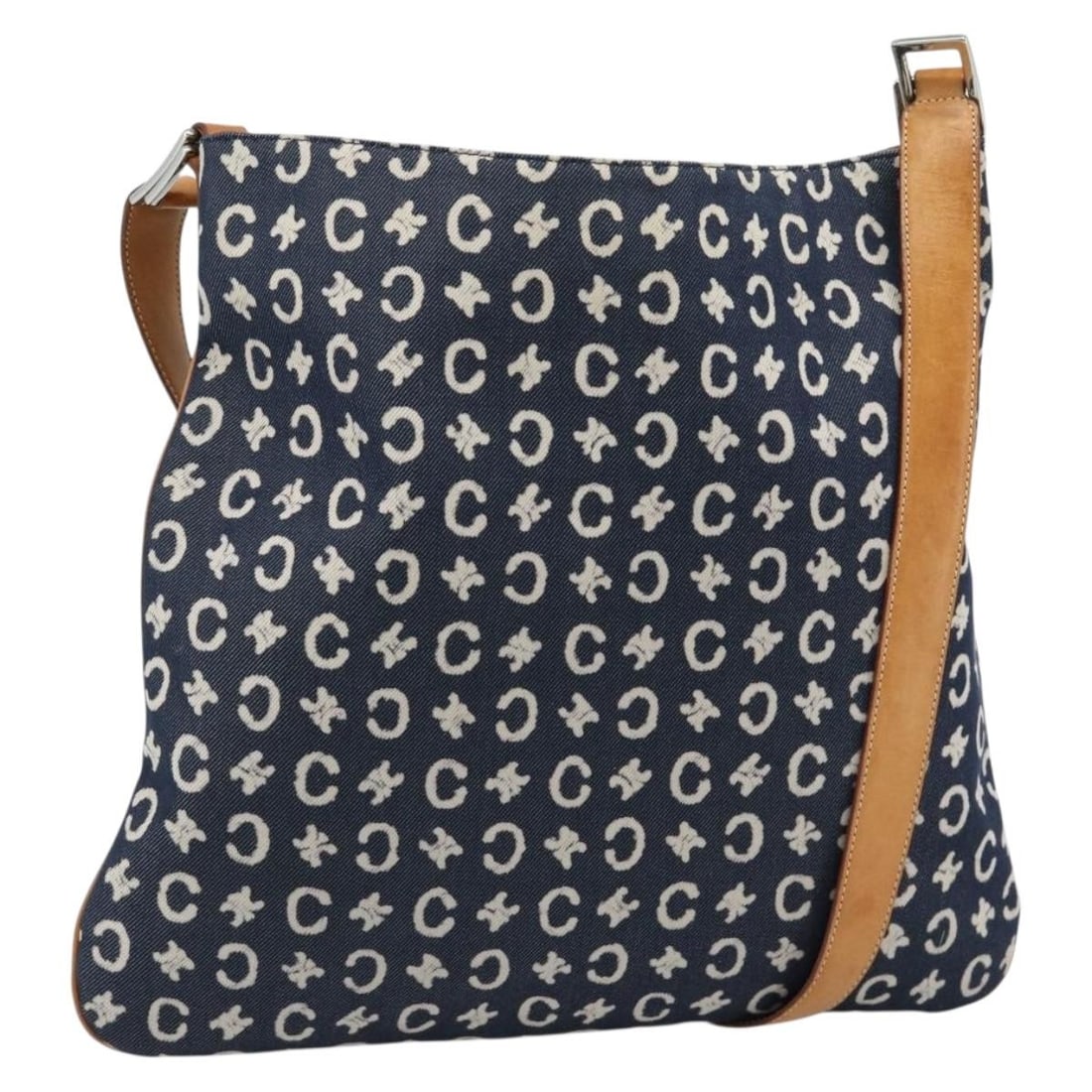 CELINE C Macadam Canvas Shoulder Bag Navy Silver Tone: CELINE C Macadam Canvas Shoulder Bag Navy Silver Tone CELINE shoulder bag in C Macadam canvas with a navy and silver color combination. Made in Italy, this women's bag features a shoulder strap with a