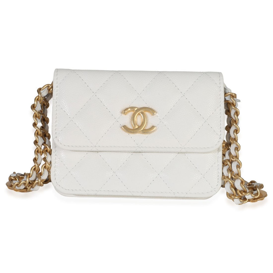 Chanel Twist Your Buttons White Caviar Coin Purse Chain Strap: Chanel Twist Your Buttons White Caviar Coin Purse Chain Strap This Chanel Twist Your Buttons Coin Purse With Chain features a white quilted caviar leather exterior and gold-tone hardware. The purse is