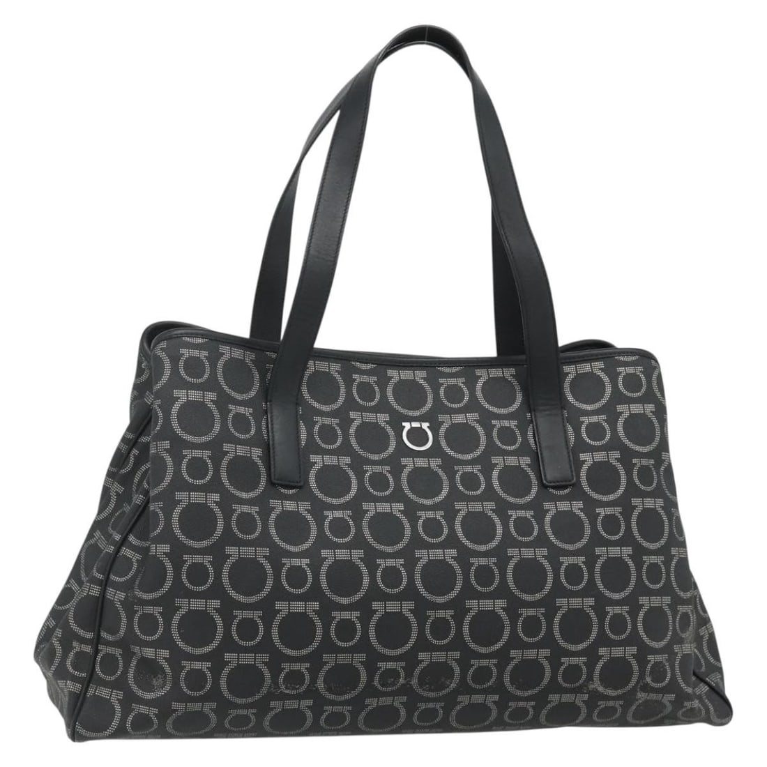 Black Leather Tote Bag Salvatore Ferragamo Gancini Silver Tone: Black Leather Tote Bag Salvatore Ferragamo Gancini Silver Tone Salvatore Ferragamo Gancini tote bag in black leather with silver-tone metal fittings. Made in Italy, this bag measures approximately W43