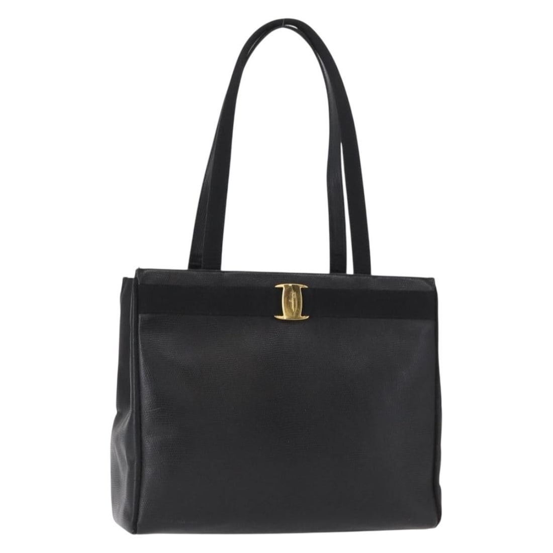 Black Leather Tote Bag Salvatore Ferragamo Vala Gold Tone: Black Leather Tote Bag Salvatore Ferragamo Vala Gold Tone Salvatore Ferragamo Vala tote bag in black leather with gold-tone accents. Made in Italy, this women's tote features a structured everyday sil