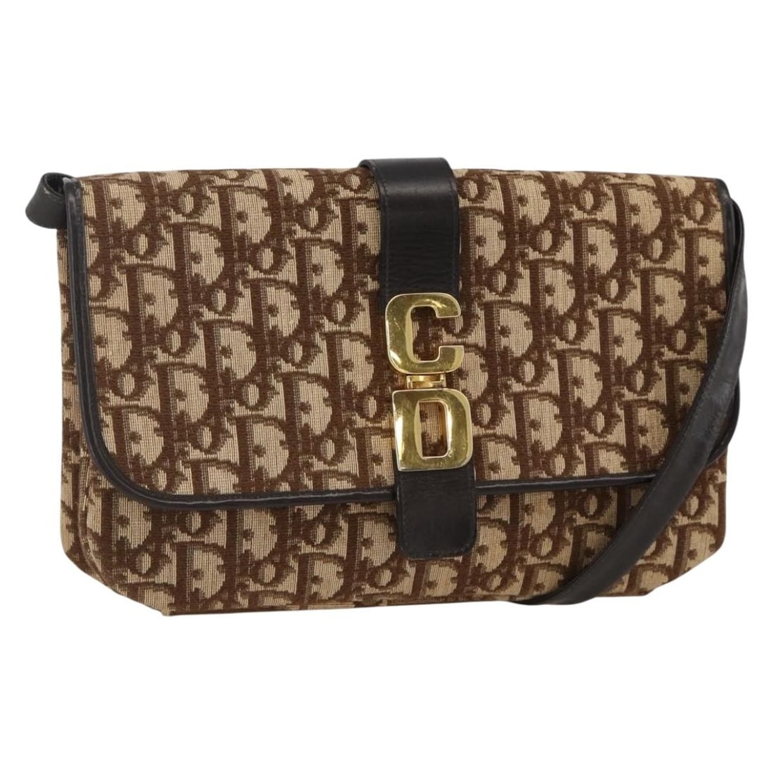 Christian Dior Beige Gold Trotter Canvas Shoulder Bag: Christian Dior Beige Gold Trotter Canvas Shoulder Bag Christian Dior shoulder bag in beige and gold Trotter canvas, made in France. This women's bag is offered without the original box or dust bag; on