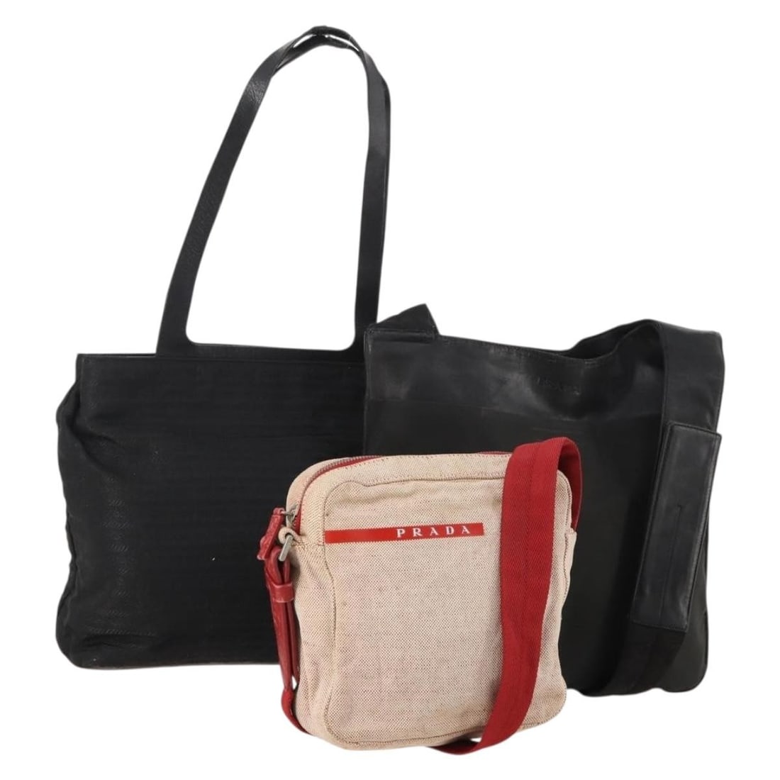 PRADA nylon shoulder bag 3 piece set in black and red: PRADA nylon shoulder bag 3 piece set in black and red PRADA Sports Line shoulder bag set in black and red nylon, made in Italy. This special set sale includes only the items shown in the photo; item b
