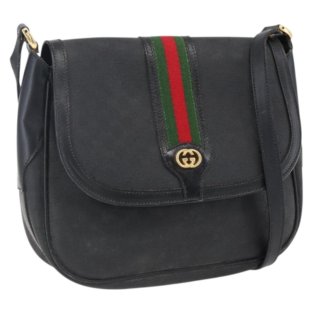 Gucci Micro GG Supreme Black Shoulder Bag Web Sherry Line PVC Leather: Gucci Micro GG Supreme Black Shoulder Bag Web Sherry Line PVC Leather This GUCCI Micro GG Supreme Web Sherry Line shoulder bag is crafted from black PVC leather and Micro GG canvas, featuring gold-ton
