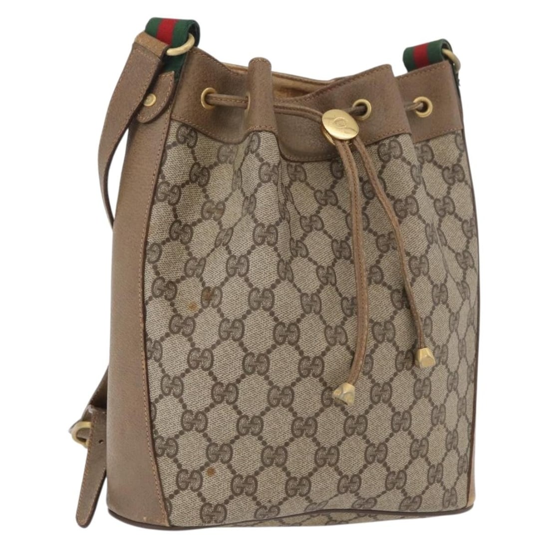 Gucci Sherry Line beige gold PVC shoulder bag 41 02 034: Gucci Sherry Line beige gold PVC shoulder bag 41 02 034 This GUCCI GG Supreme Web Sherry Line shoulder bag is crafted from beige and gold PVC leather with GG canvas detailing. Designed for women, it f