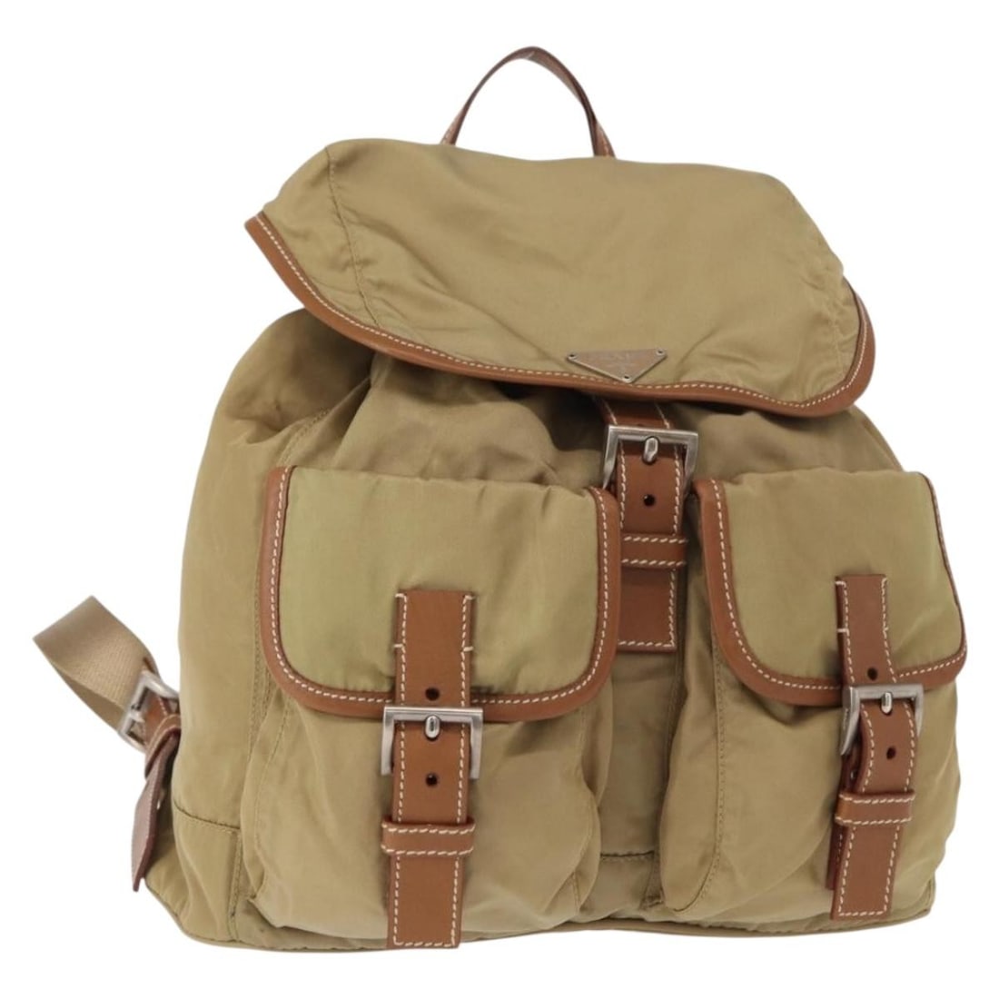 Prada nylon beige silver women's backpack with guarantee card: Prada nylon beige silver women's backpack with guarantee card This PRADA backpack features a beige and silver nylon exterior, offering a stylish and practical design for everyday use. Made in Italy, t