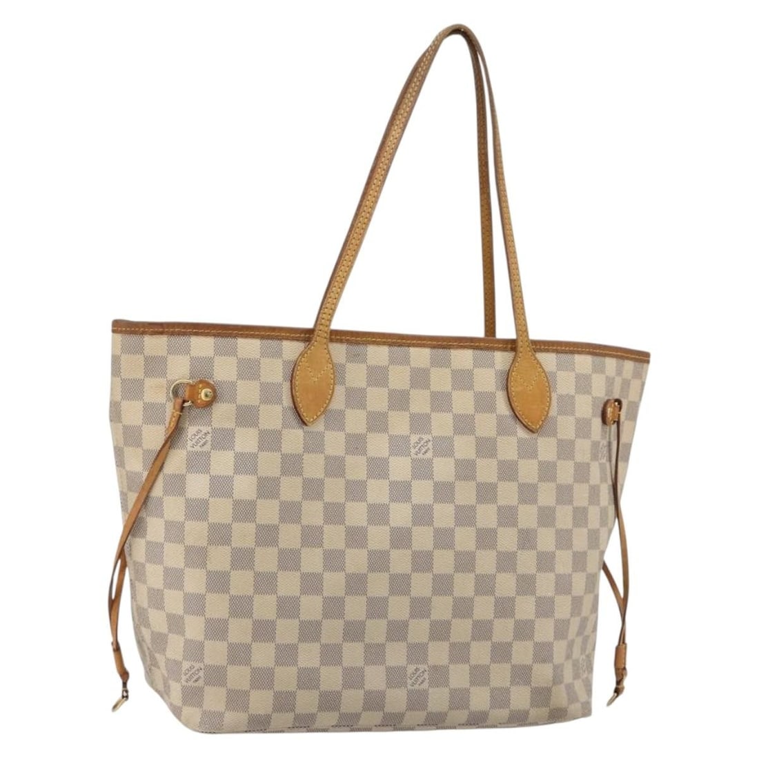 Louis Vuitton Neverfull MM Damier Azur Canvas Tote N41605: Louis Vuitton Neverfull MM Damier Azur Canvas Tote N41605 This Louis Vuitton Neverfull MM tote bag is crafted in Damier Azur canvas and made in Spain. It features the classic tote bag style, is design