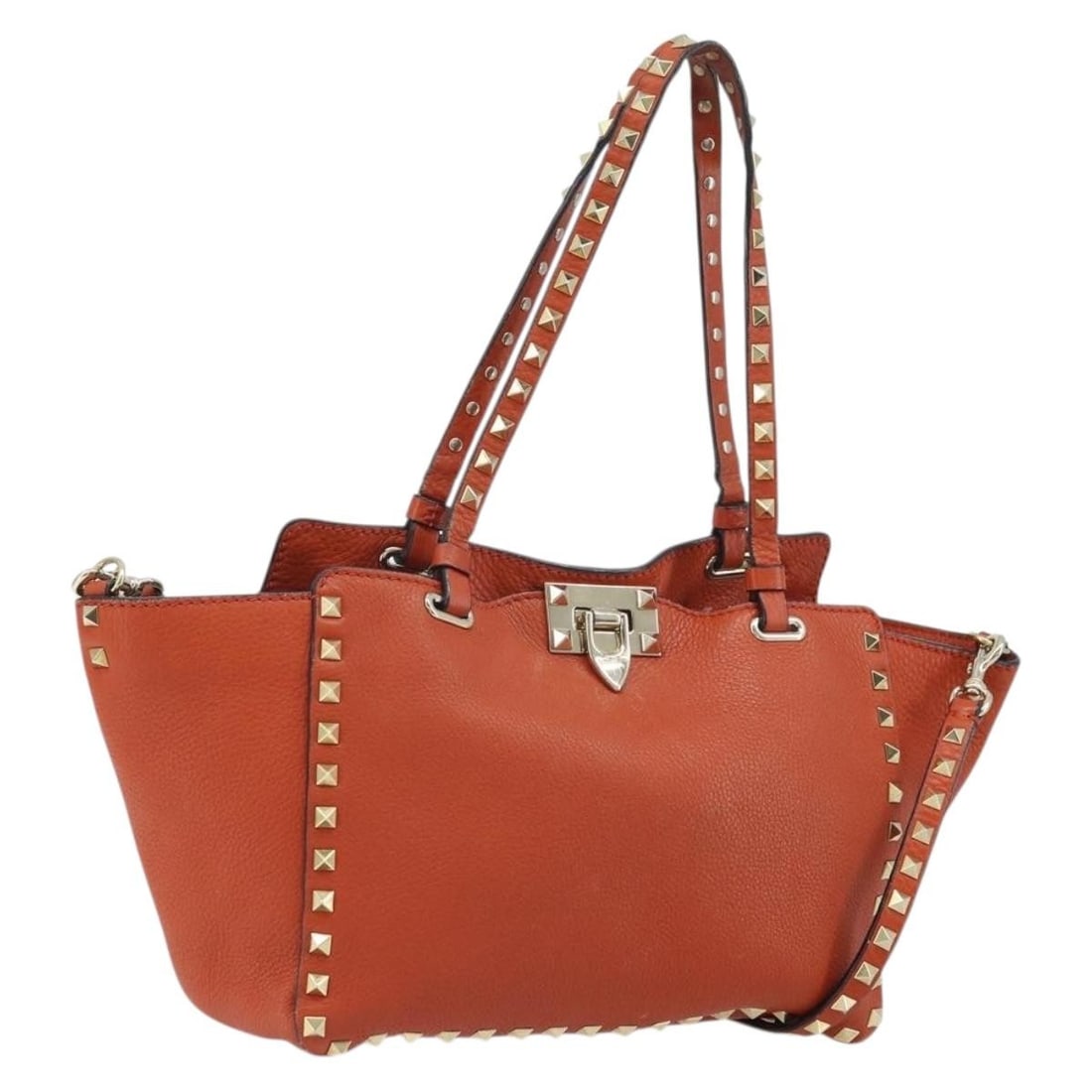 VALENTINO Leather 2 Way Tote Bag Orange Gold with Shoulder Strap: VALENTINO Leather 2 Way Tote Bag Orange Gold with Shoulder Strap Valentino tote bag in leather with an orange and gold exterior. This 2-way style comes with a shoulder strap and was made in Italy. The