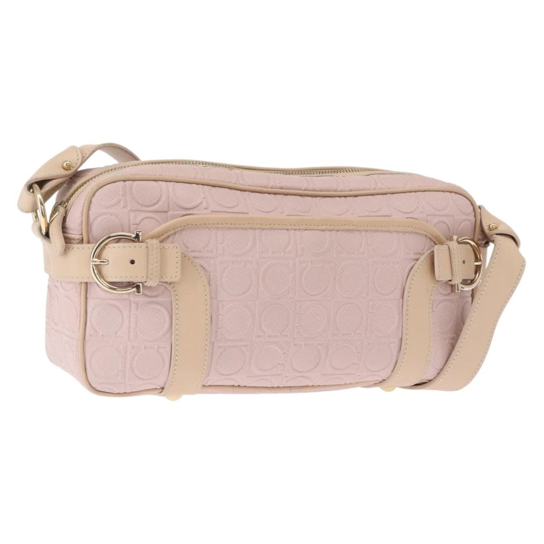 Salvatore Ferragamo Gancini Leather Shoulder Bag Pink Gold Tone: Salvatore Ferragamo Gancini Leather Shoulder Bag Pink Gold Tone Salvatore Ferragamo Gancini shoulder bag in pink and gold leather, made in Italy. This women's bag features a shoulder strap with an app