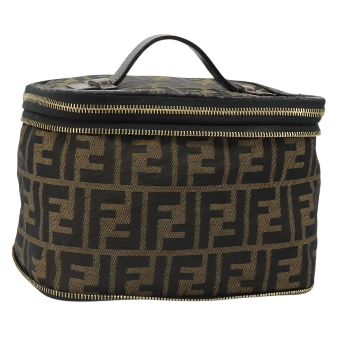 Fendi Zucca Canvas Vanity Pouch Black Brown Italy 184799: Fendi Zucca Canvas Vanity Pouch Black Brown Italy 184799 Black and brown vanity pouch in Zucca canvas with leather trim, made in Italy. The item is described as heavily used, with visible rubbing, sli