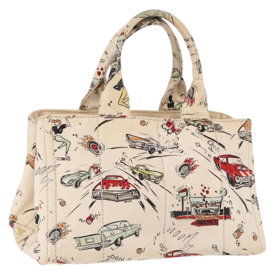 Prada Canapa M Canvas Handbag Ivory Gold Tone Italy: Prada Canapa M Canvas Handbag Ivory Gold Tone Italy PRADA Canapa M Hand Bag in ivory and gold canvas, made in Italy. This hand bag features a structured size of approximately 36 cm x 21 cm x 22 cm, wi