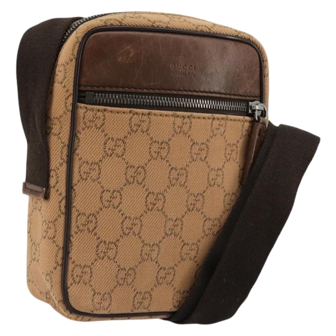 Gucci GG Canvas Beige Silver Shoulder Bag 101680: Gucci GG Canvas Beige Silver Shoulder Bag 101680 This GUCCI GG Canvas shoulder bag features a beige and silver exterior crafted from GG canvas, with a versatile adjustable strap. Made in Italy, it is 