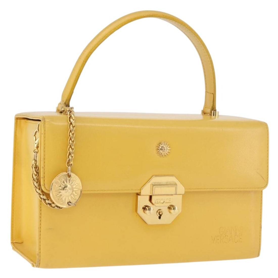 Gianni Versace Yellow Gold Leather Vanity Handbag with Dust Bag Charm (1 of 18)