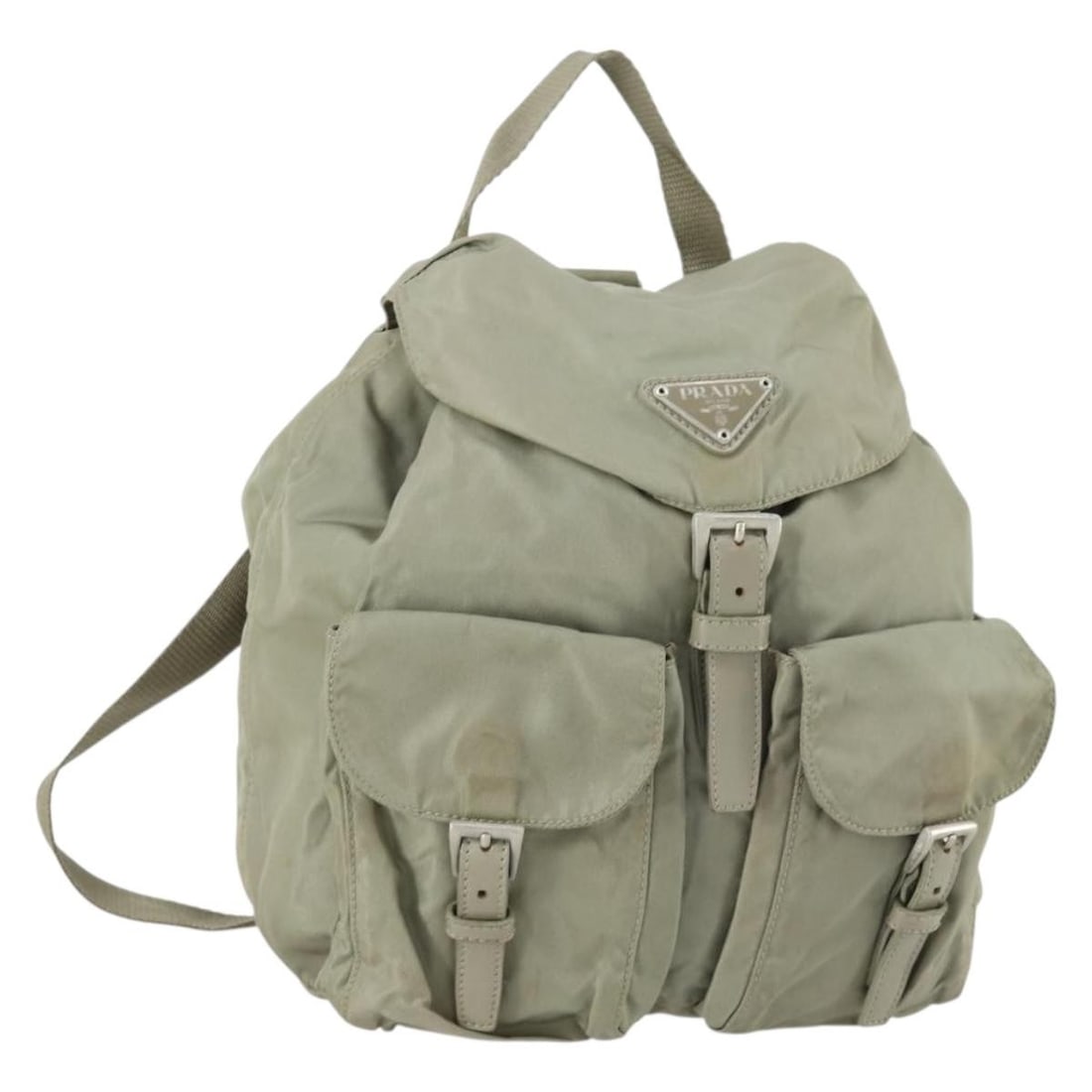 Prada beige silver nylon women s backpack Italy: Prada beige silver nylon women s backpack Italy This PRADA women's backpack is crafted from durable beige nylon with silver-tone accents. Made in Italy, it features a compact design with approximate d
