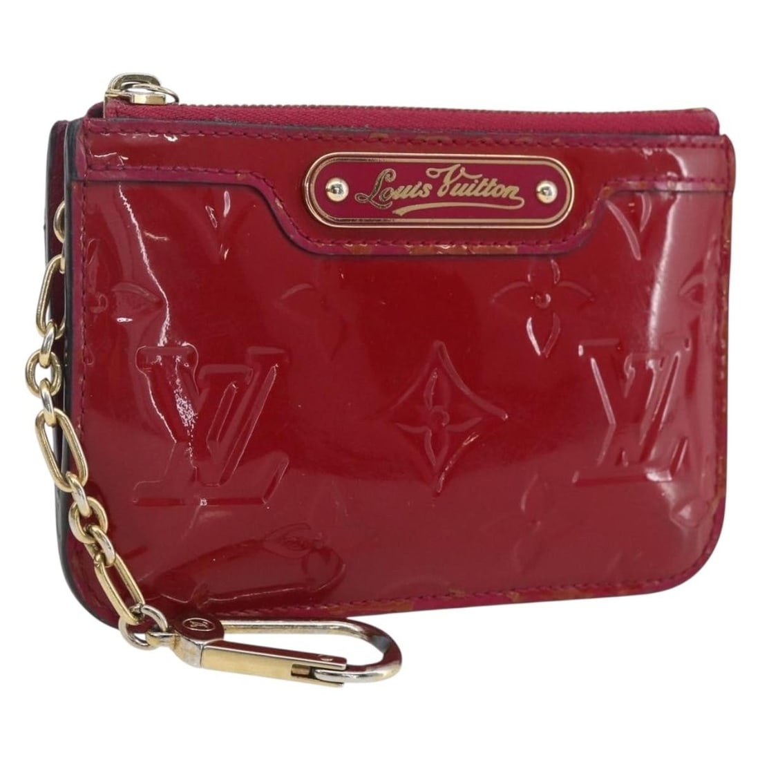 LOUIS VUITTON Vernis Patent Leather Coin Purse Rose Andian M93637: LOUIS VUITTON Vernis Patent Leather Coin Purse Rose Andian M93637 Louis Vuitton Vernis Pochette Cle NM coin purse in Rose Andian patent leather, made in France. This compact coin purse features a glos