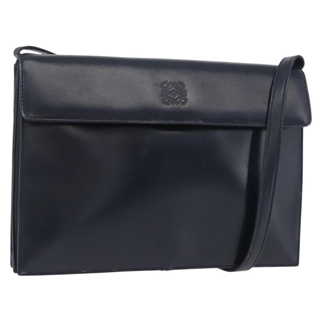LOEWE Navy Leather Anagram Shoulder Bag Gold Trim: LOEWE Navy Leather Anagram Shoulder Bag Gold Trim This LOEWE Anagram shoulder bag is crafted from navy and gold leather, offering a stylish and versatile accessory for everyday use. The bag features a