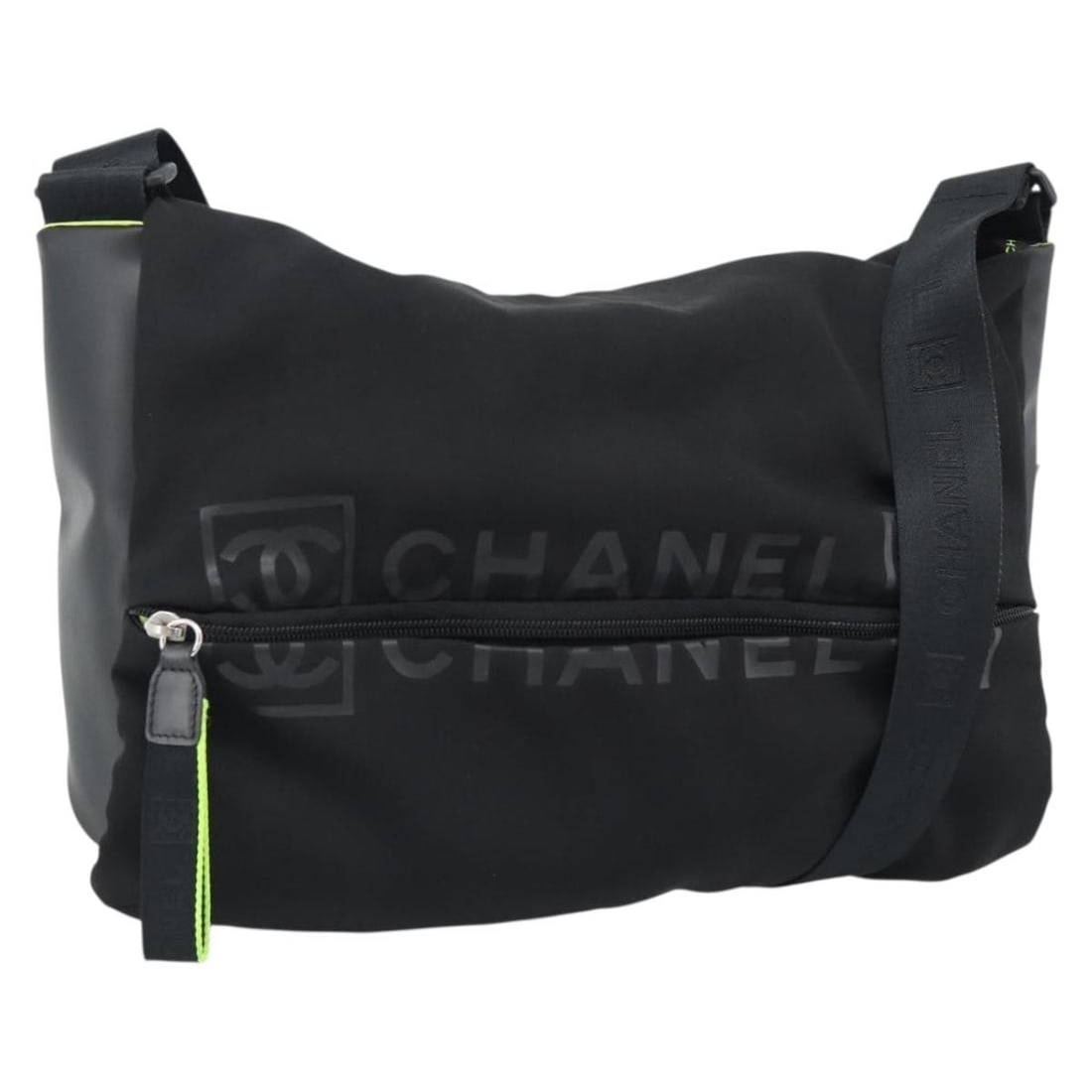 CHANEL Sports Line Black Nylon Shoulder Bag Silver CC: CHANEL Sports Line Black Nylon Shoulder Bag Silver CC Chanel Sports Line shoulder bag in black nylon with silver-tone details. Made in Italy, this bag measures approximately 33 cm wide, 22 cm high, an