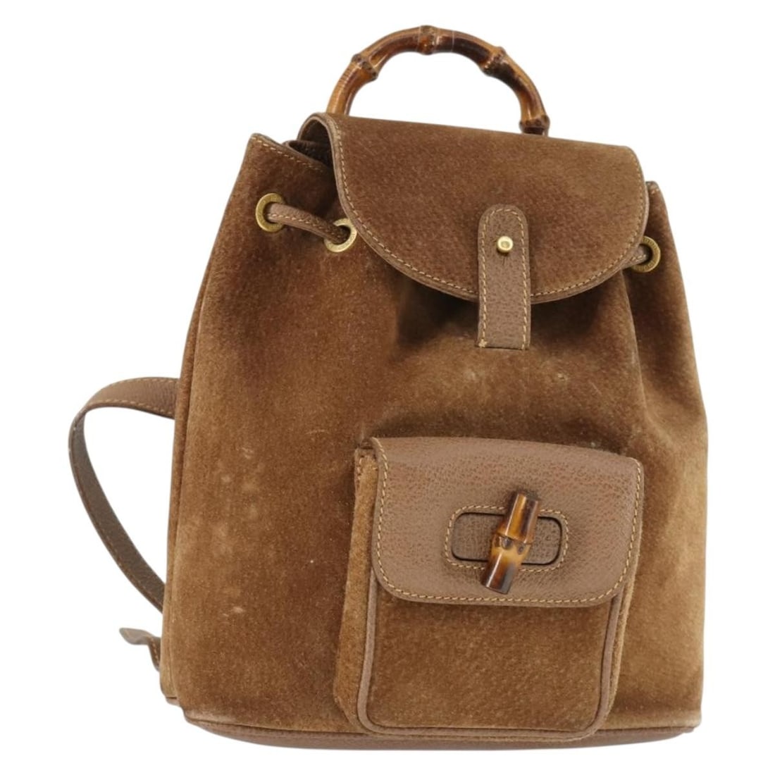 Gucci 003 1956 0030 Brown Suede Bamboo Backpack: Gucci 003 1956 0030 Brown Suede Bamboo Backpack Gucci Bamboo backpack in brown and gold suede, made in Italy. This women's backpack is identified by product line 003 1956 0030 and is offered in heavil