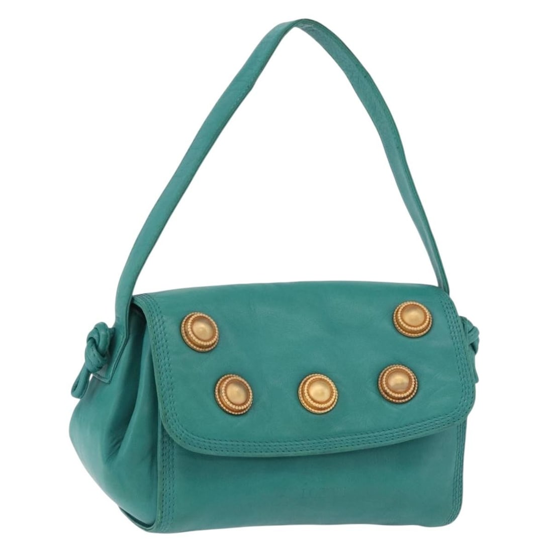 LOEWE Green Leather Shoulder Bag Gold Tone Spain 190720A: LOEWE Green Leather Shoulder Bag Gold Tone Spain 190720A This LOEWE women's shoulder bag is crafted from leather in a green and gold colorway. It measures approximately 18 cm wide, 16 cm high, and 8 c
