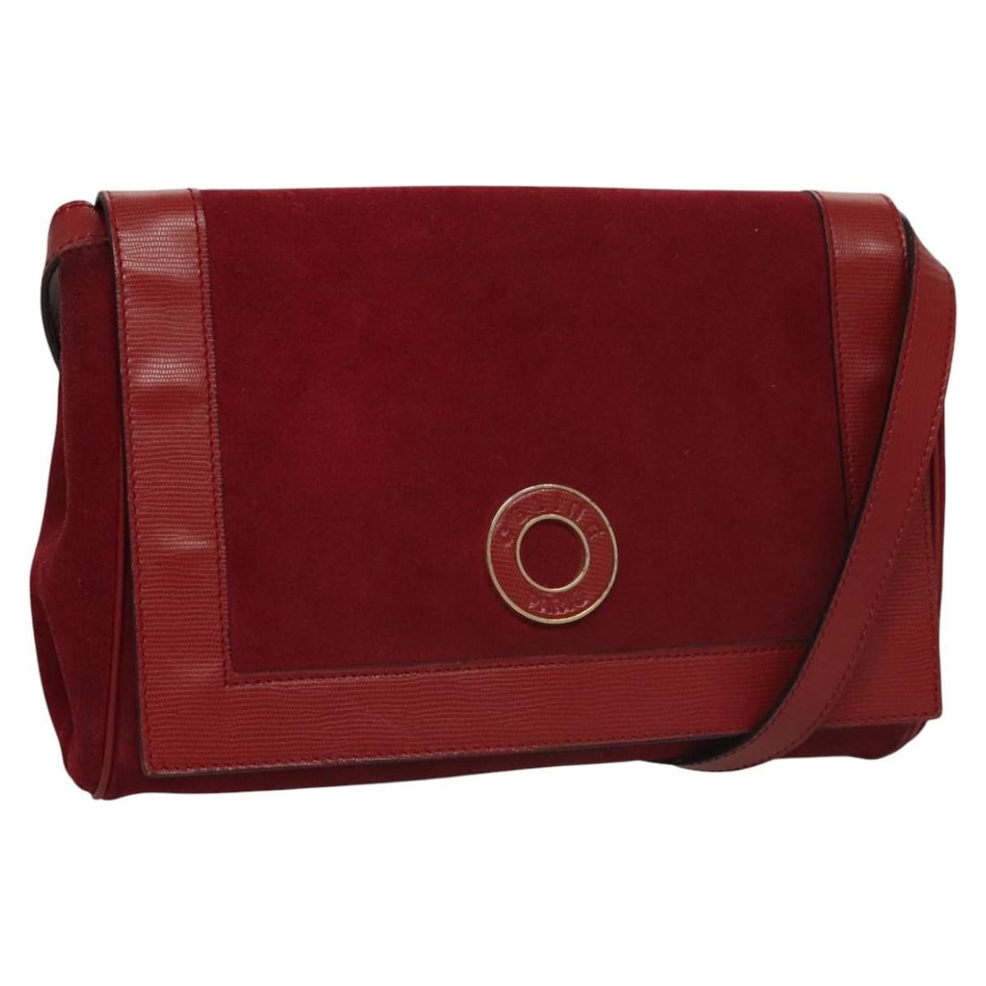 Celine Red Suede Leather Shoulder Bag with Gold Tone Accents: Celine Red Suede Leather Shoulder Bag with Gold Tone Accents This CELINE shoulder bag features a red and gold suede exterior with a classic design. The bag is tailored for women and includes a long sh