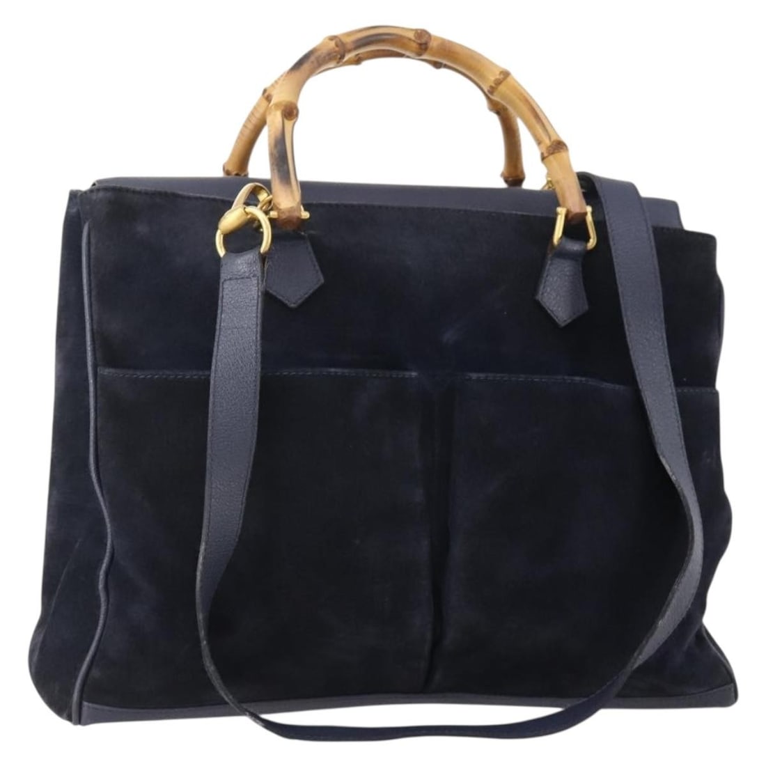 Gucci Bamboo suede navy gold 2way handbag with shoulder strap: Gucci Bamboo suede navy gold 2way handbag with shoulder strap This GUCCI Bamboo Hand Bag is crafted from navy suede with gold accents and features a versatile 2-way design for both hand and shoulder c