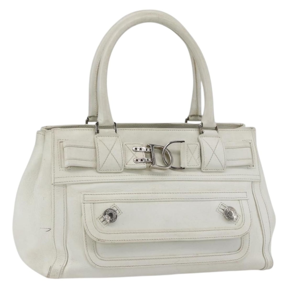 Christian Dior White Silver Leather Hand Bag with Guarantee Card: Christian Dior White Silver Leather Hand Bag with Guarantee Card Christian Dior women's leather handbag in white and silver, made in Italy. This authentic handbag includes the guarantee card. Conditio